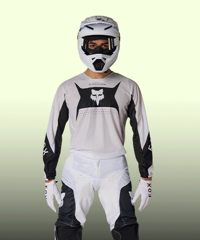 gif of three different moto gear sets on green background